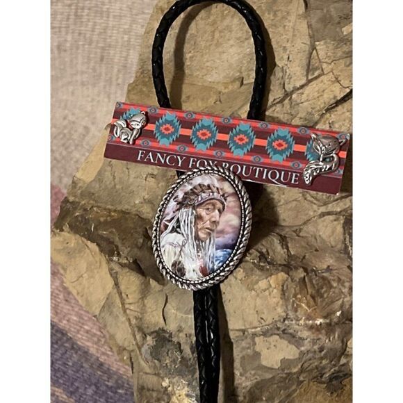 Western Southwest Lariat Indian Bolo Tie necklace men women CHIEF HEADDRESS SUN - Picture 6 of 6